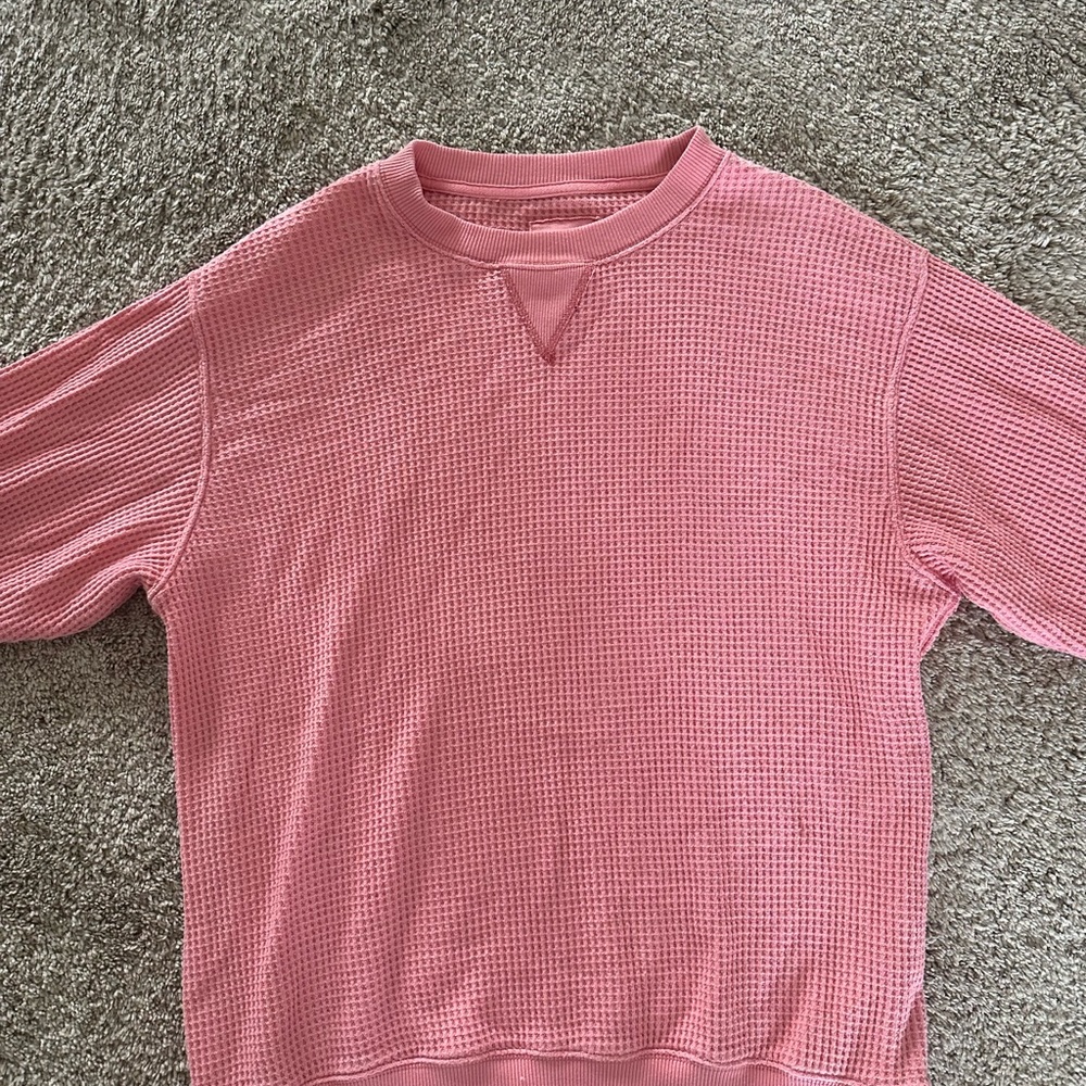 Aerie Pink Waffle Knit Crewneck Top